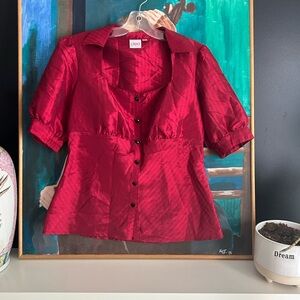 Cleo Crimson Ruby Red Button-Up Blouse Small